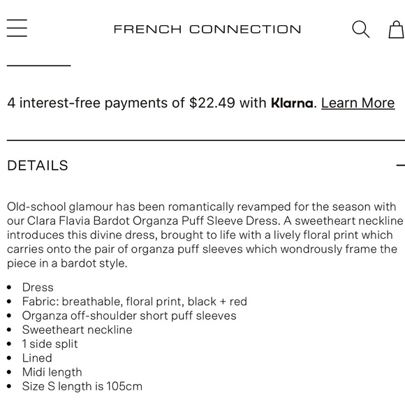 French Connection Clara Floral Off the Shoulder Puff Sleeve Dress size 6 Midi - Picture 8 of 9